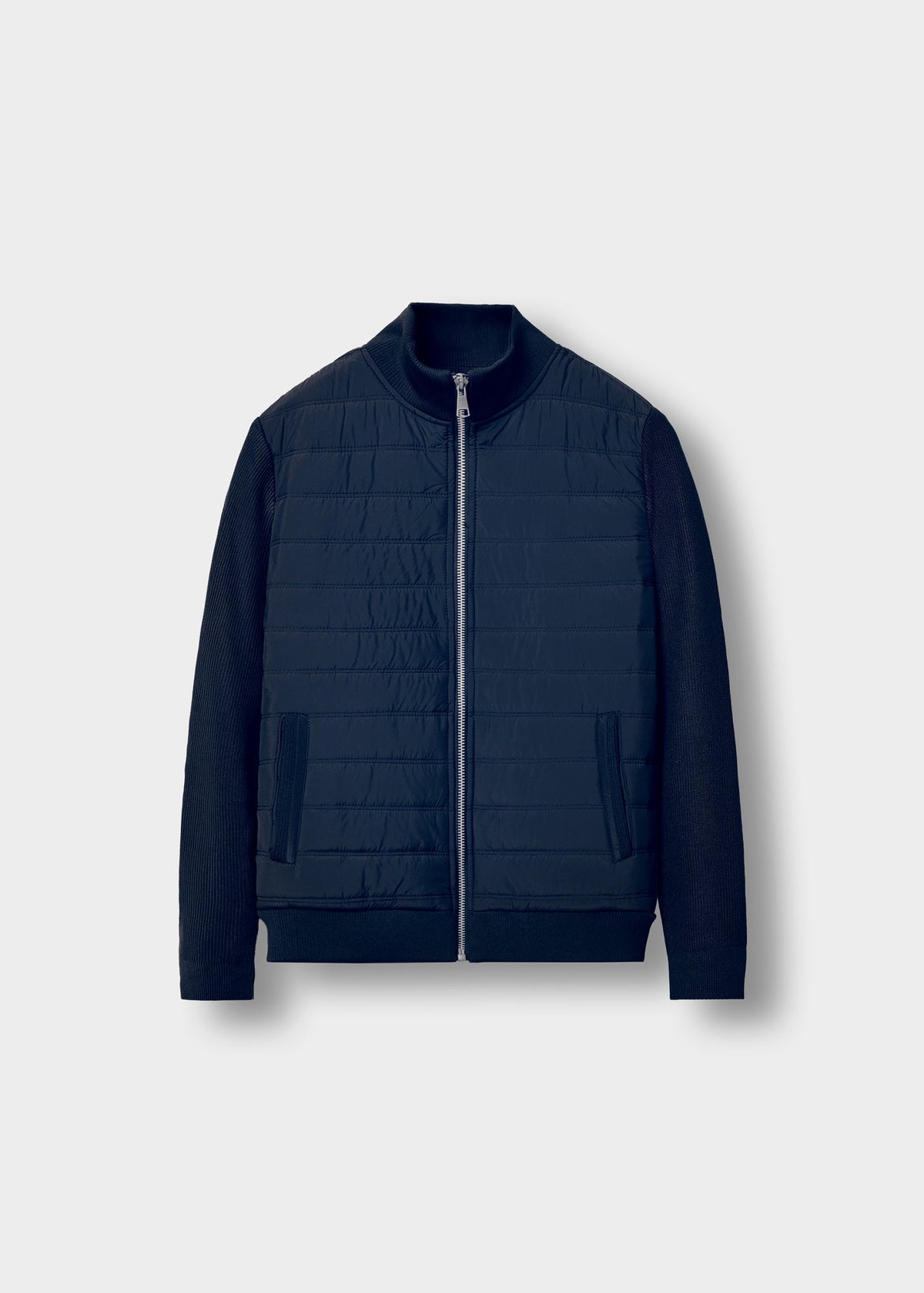 Chaqueta Acolchada Mangas de Punto Hugo en azul marino, vista delantera