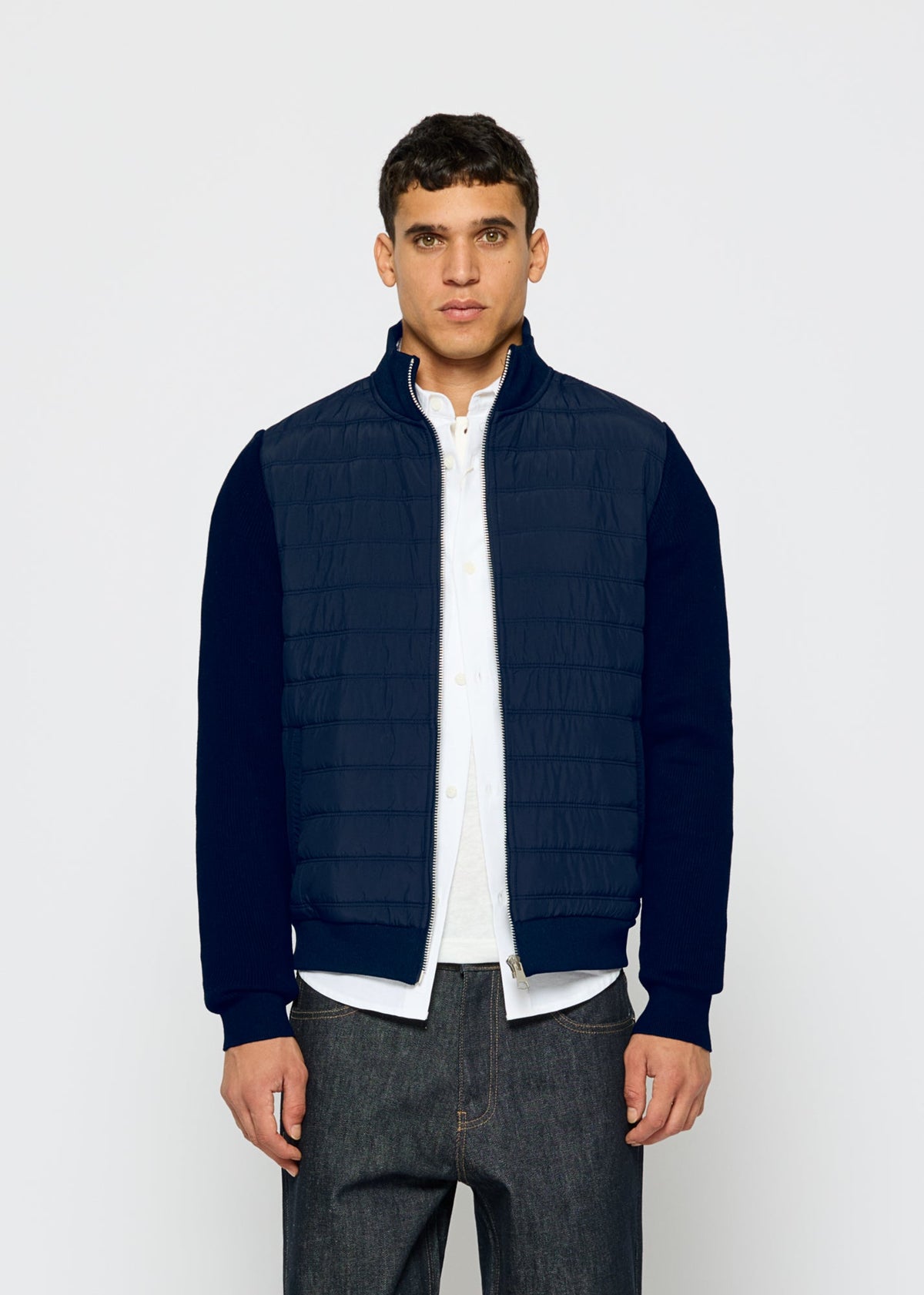 Chaqueta Acolchada Mangas de Punto Hugo en azul marino, foto 4