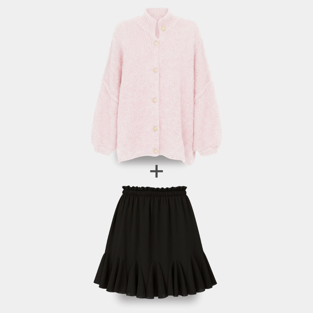 CozyGlam | Conjunto de cárdigan oversize y falda