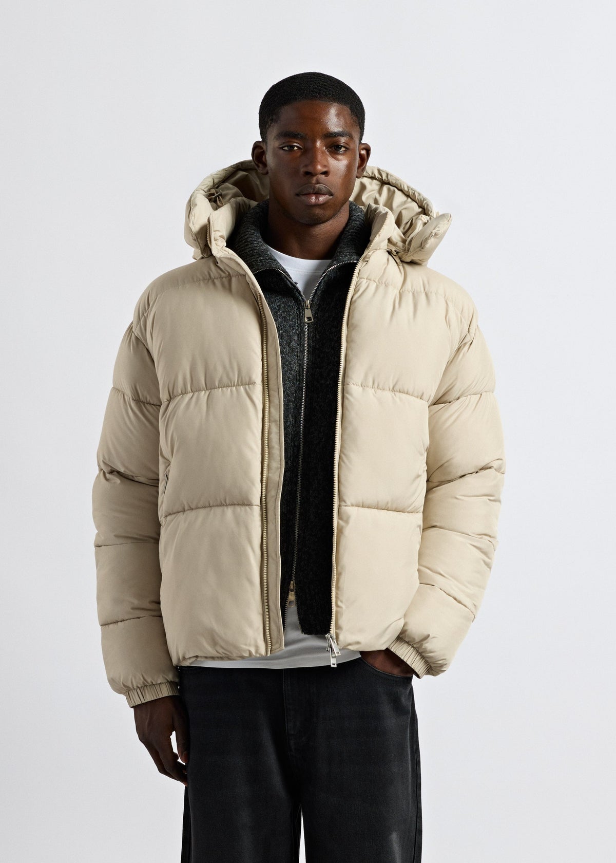 Chaqueta Acolchada Capucha Desmontable Iker en beige frío, foto 3