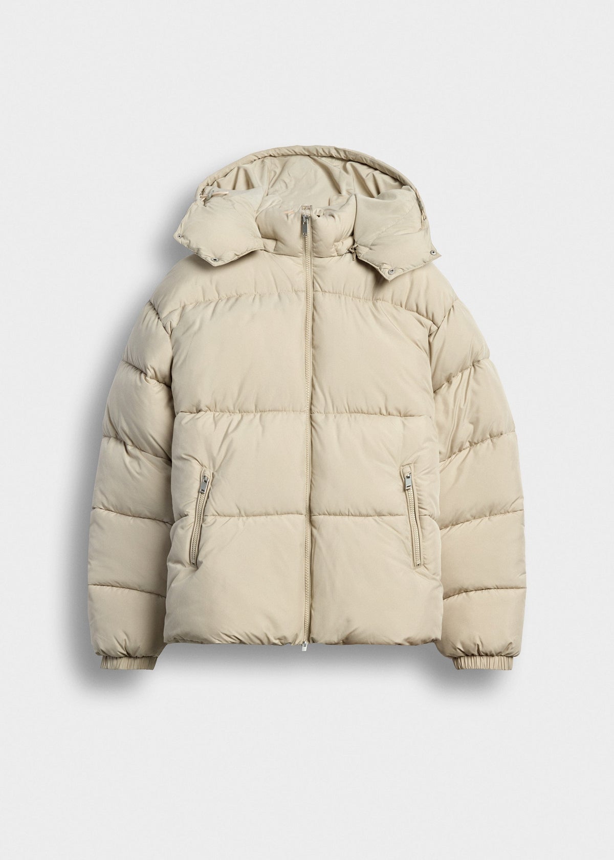Chaqueta Acolchada Capucha Desmontable Iker en beige frío, vista delantera
