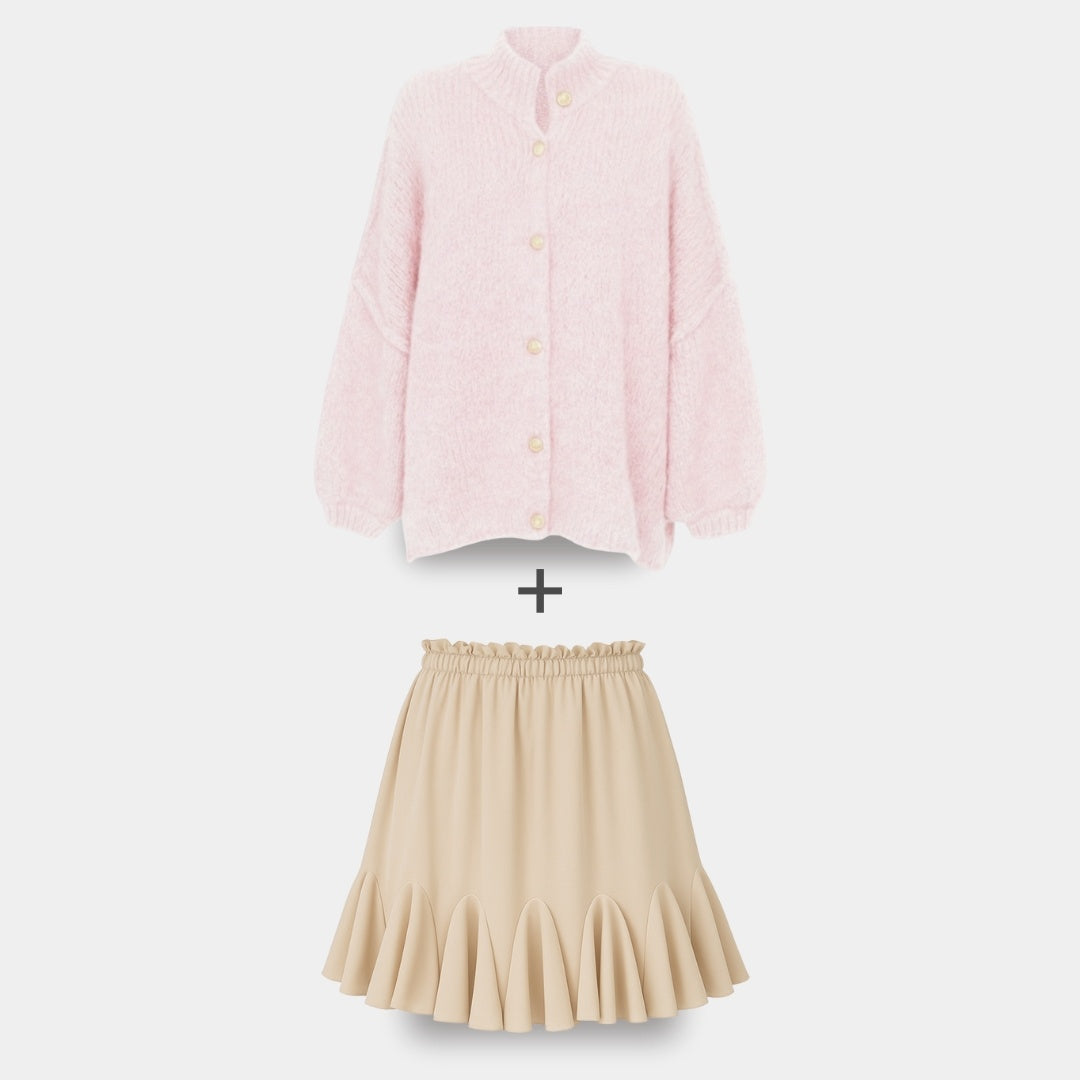 CozyGlam | Conjunto de cárdigan oversize y falda