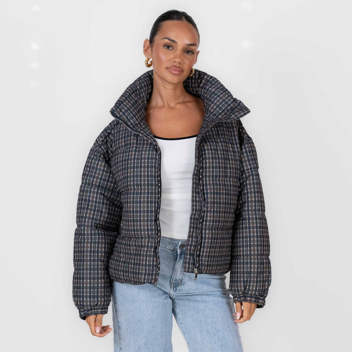 Irina | Chaqueta acolchada oversize de cuadros