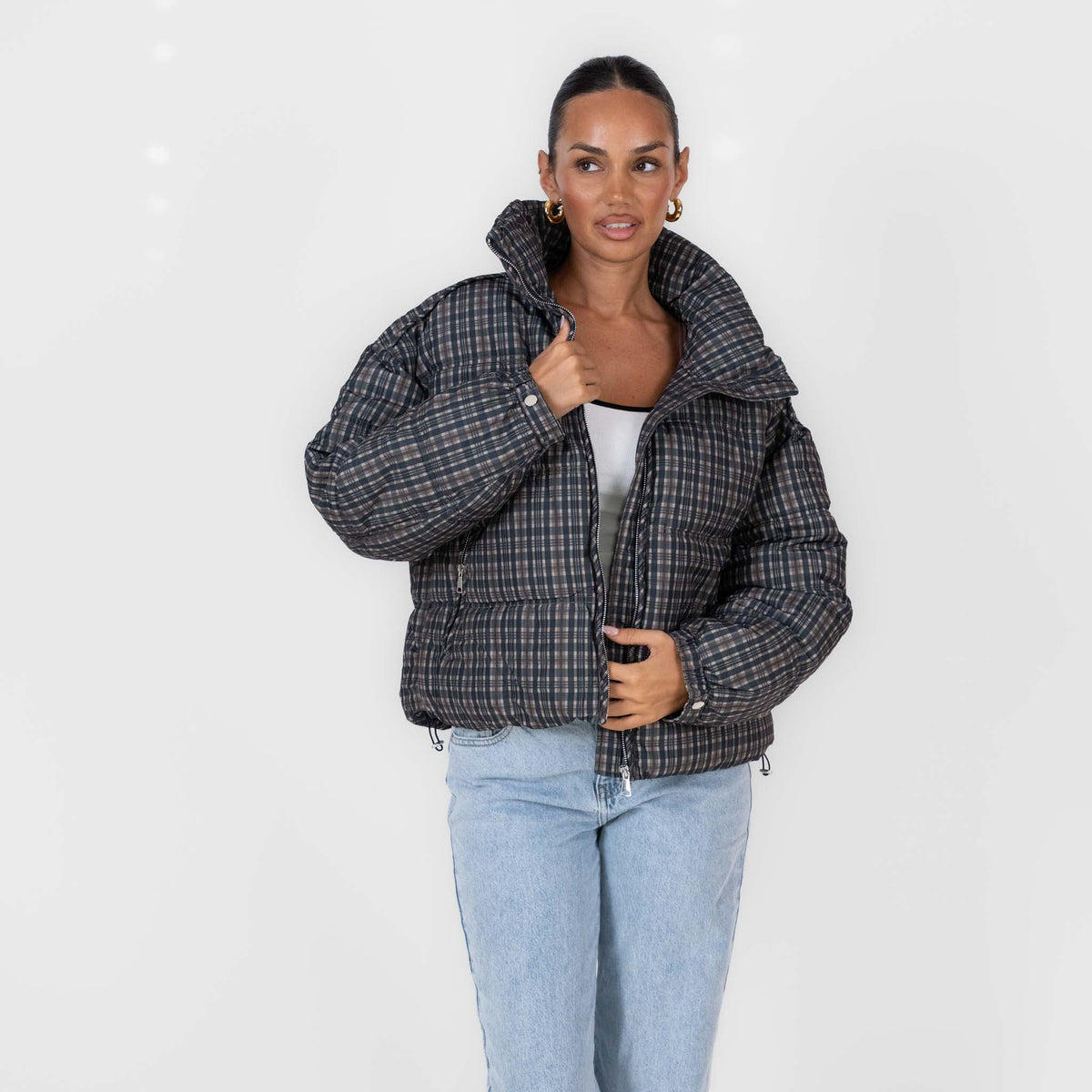 Irina | Chaqueta acolchada oversize de cuadros