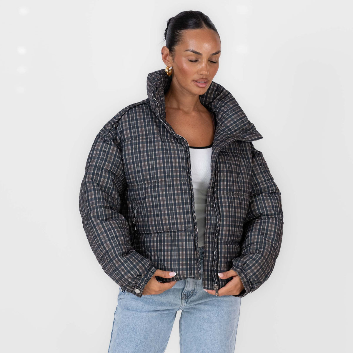 Irina | Chaqueta acolchada oversize de cuadros