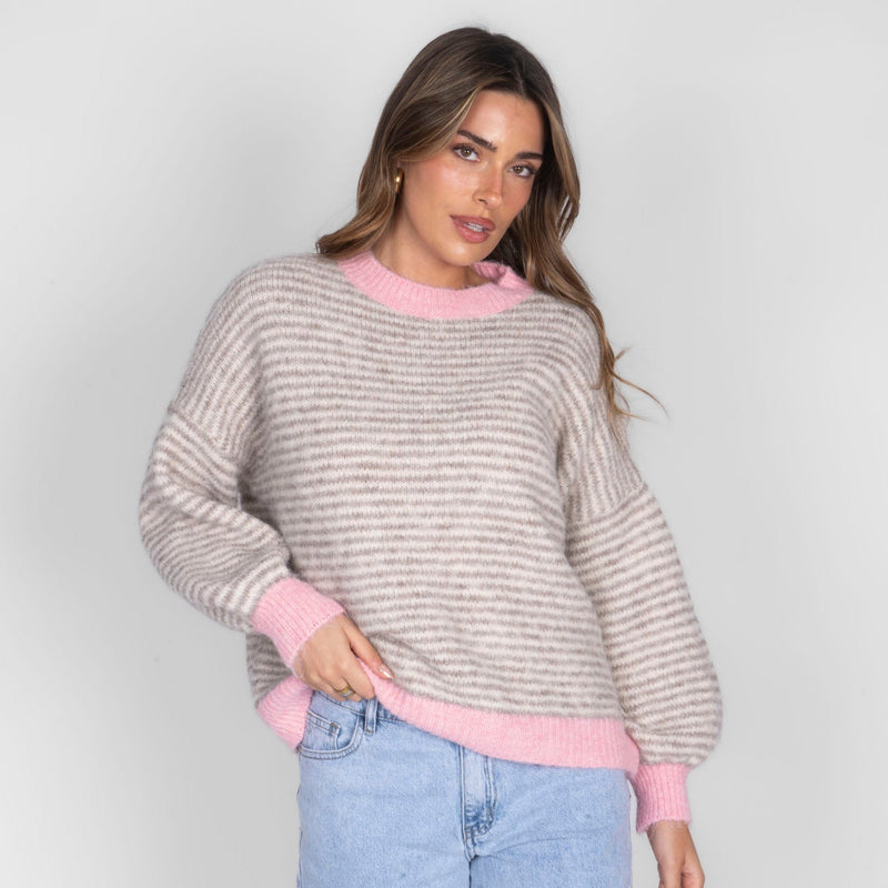 Elsa | Jersey de rayas finas con contrastes rosa