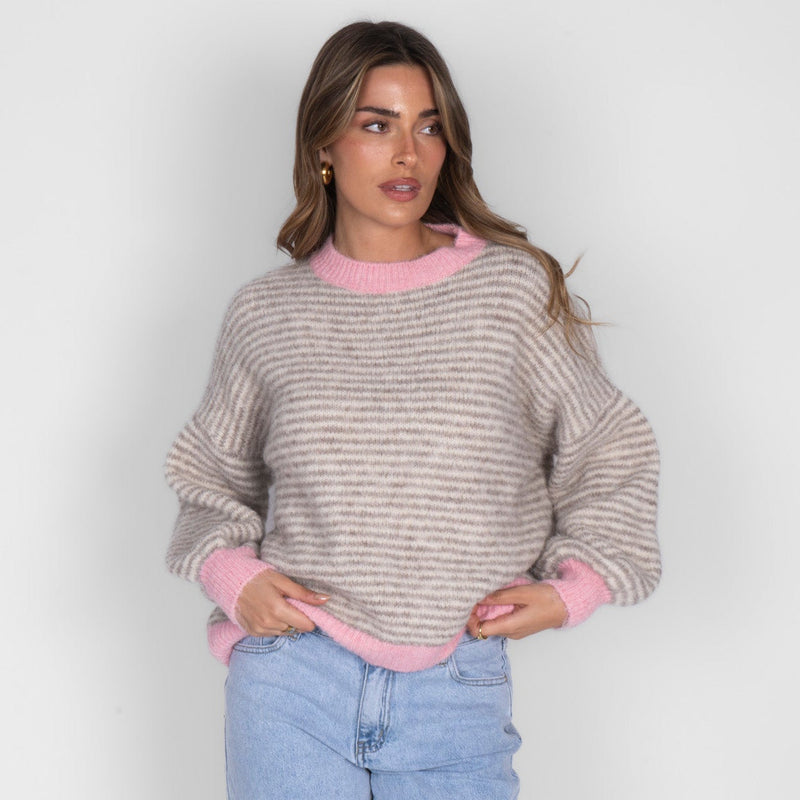 Elsa | Jersey de rayas finas con contrastes rosa