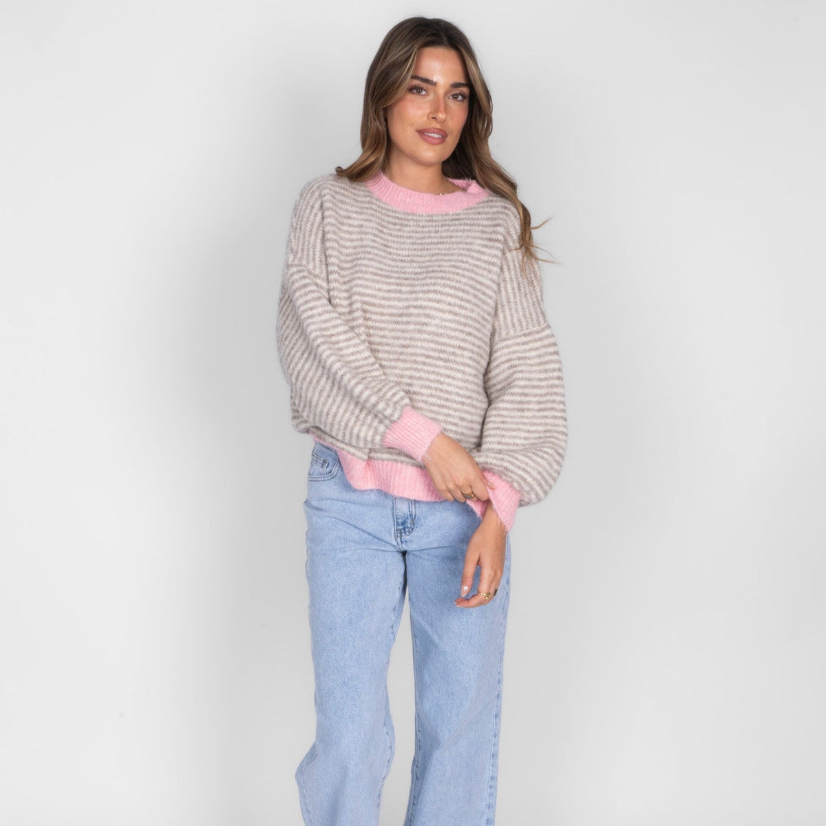 Elsa | Jersey de rayas finas con contrastes rosa