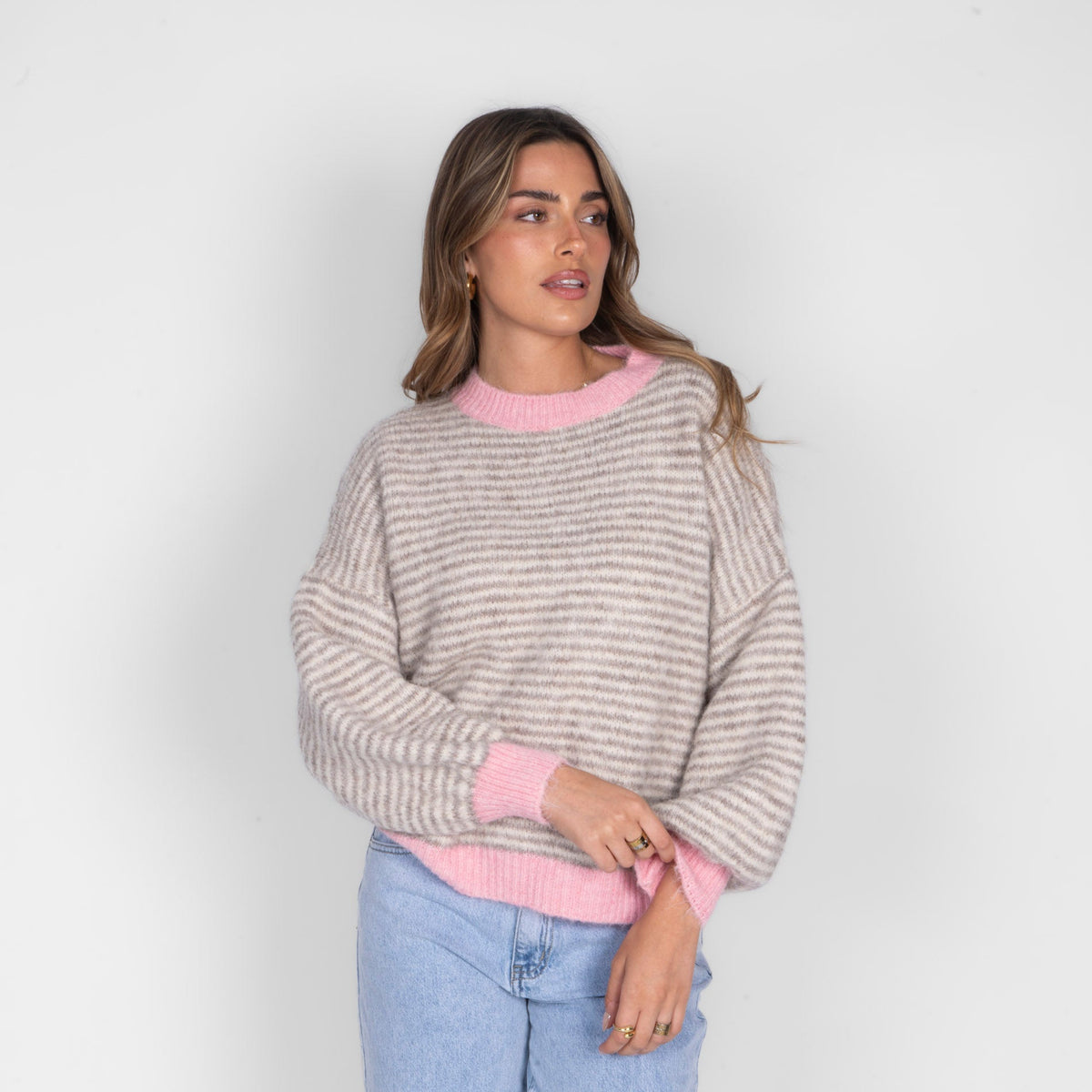 Elsa | Jersey de rayas finas con contrastes rosa