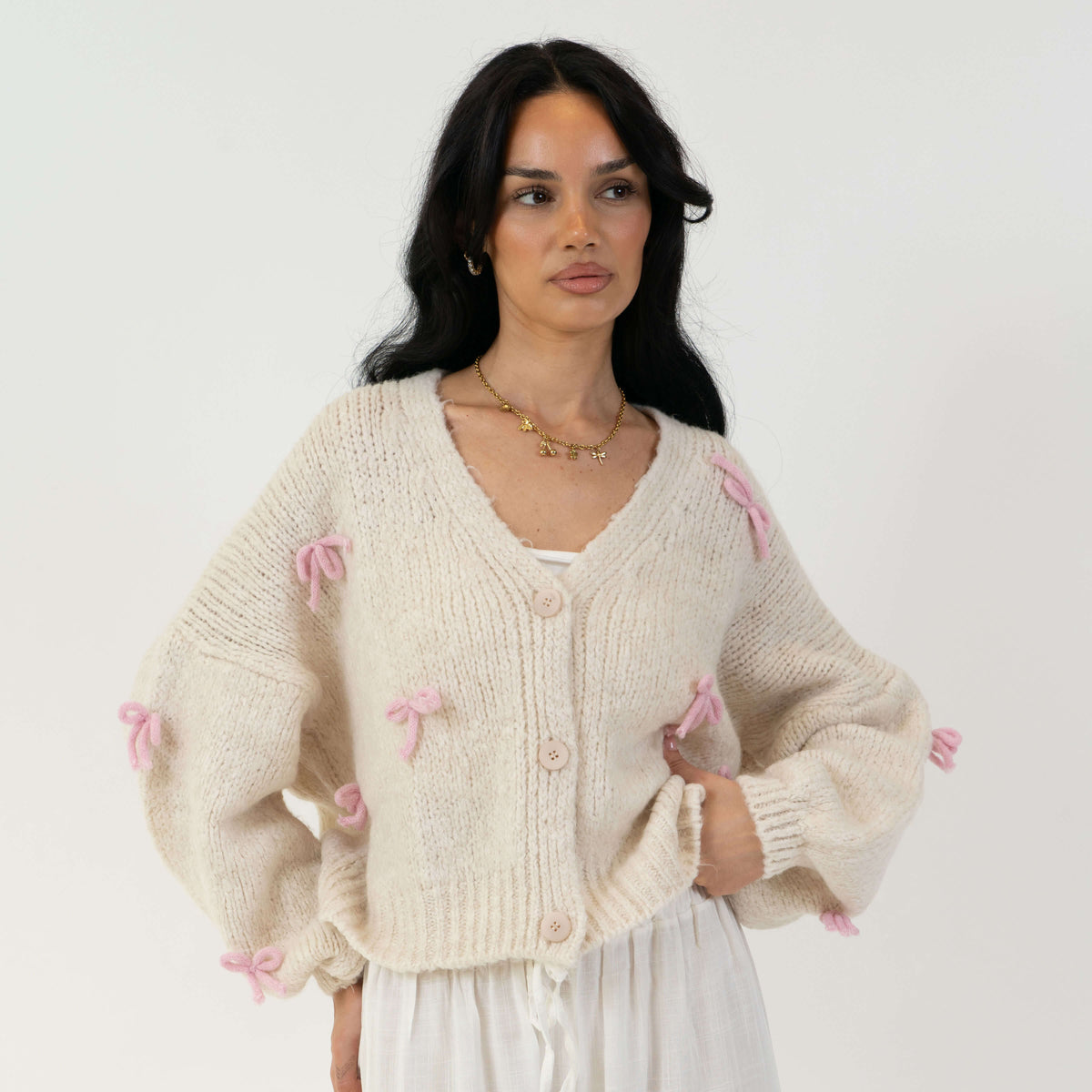Cleo | Cárdigan oversize con mini lazos