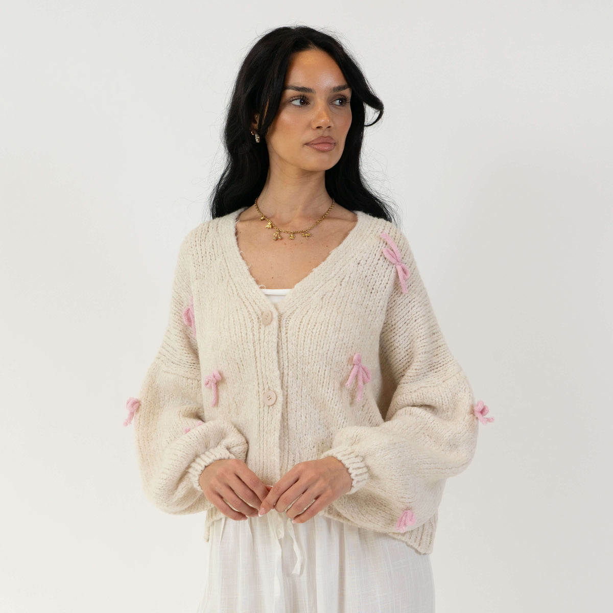 Cleo | Cárdigan oversize con mini lazos