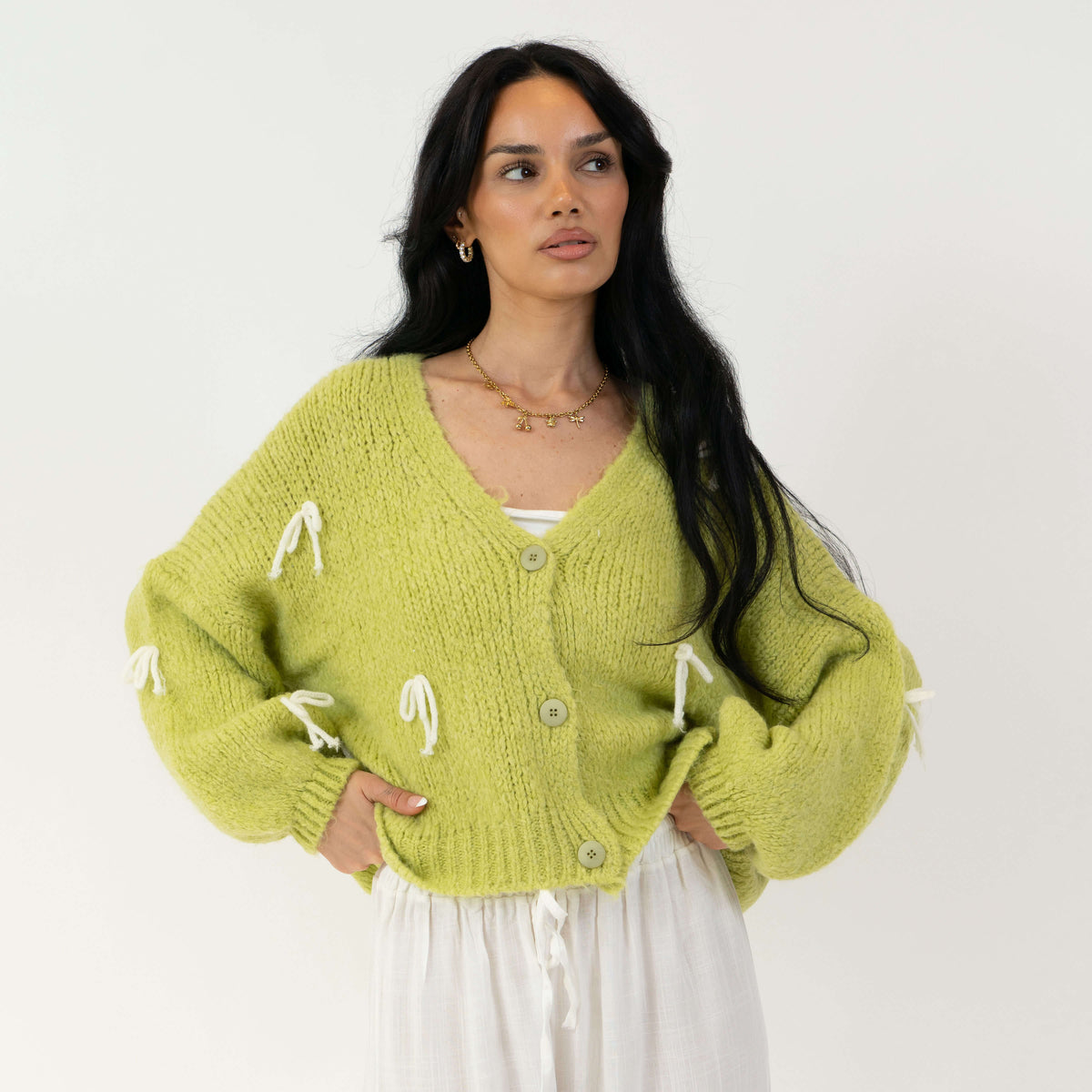 Cleo | Cárdigan oversize con mini lazos