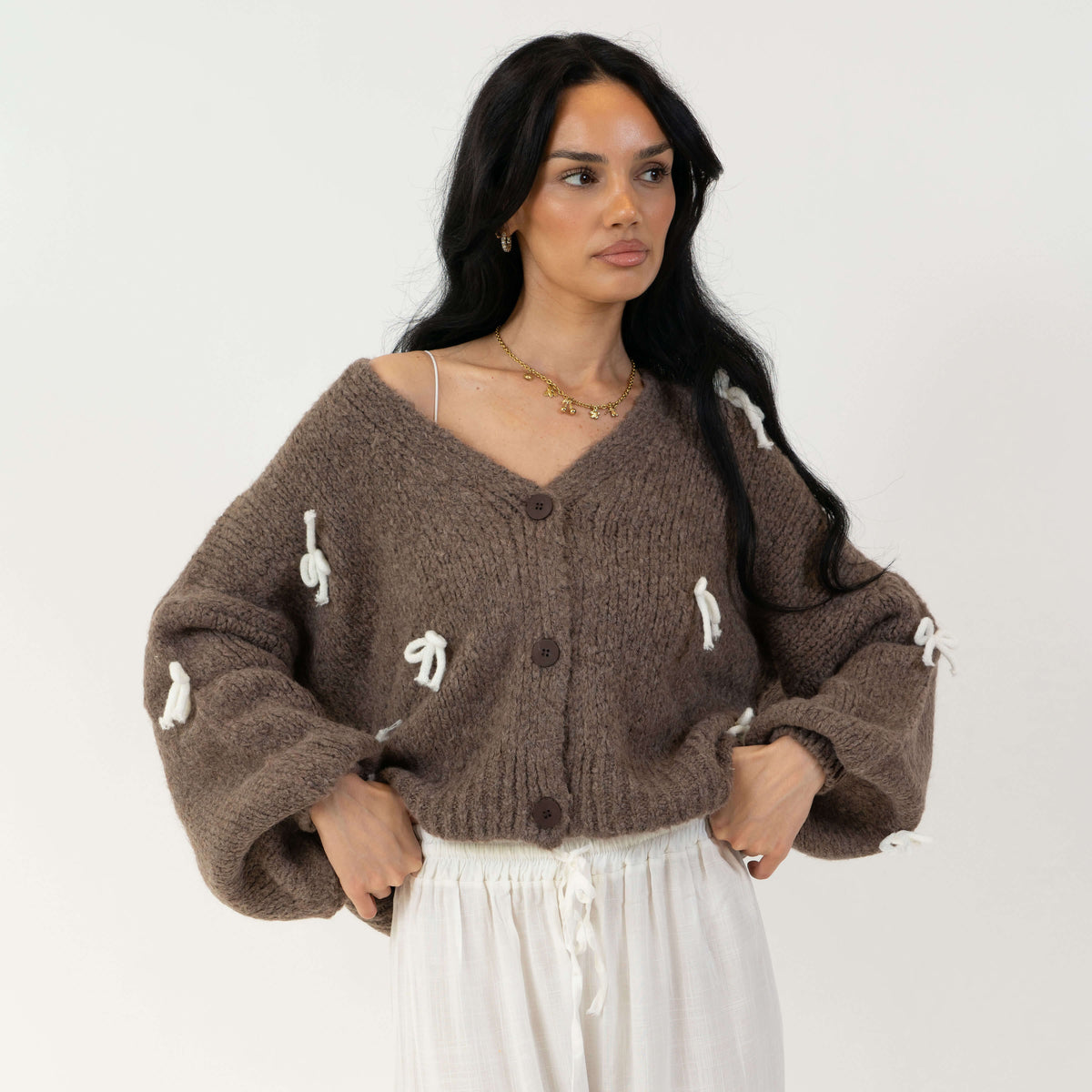 Cleo | Cárdigan oversize con mini lazos
