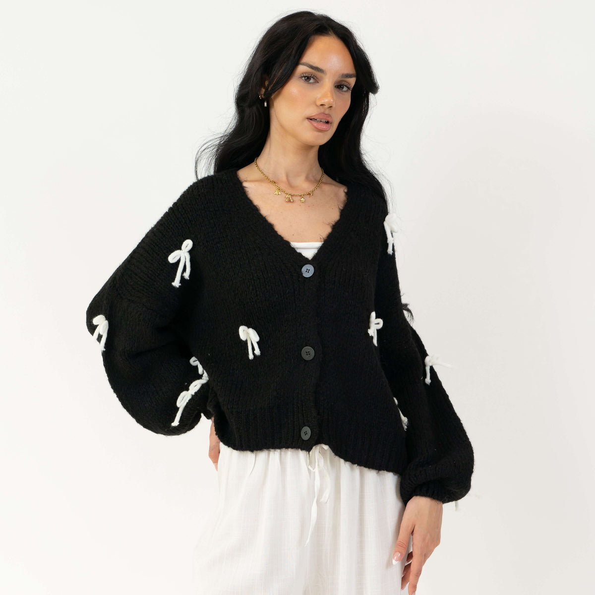 Cleo | Cárdigan oversize con mini lazos