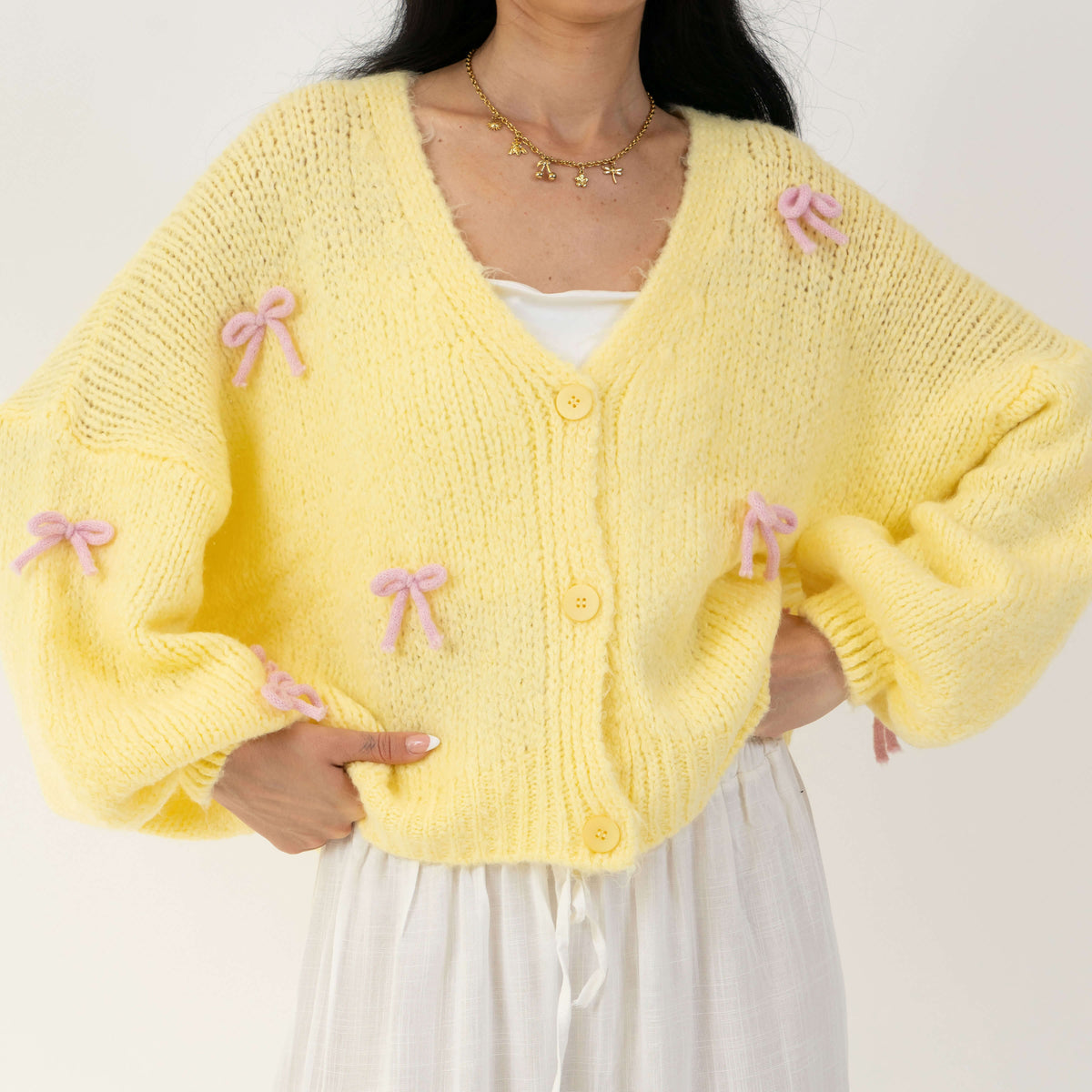 Cleo | Cárdigan oversize con mini lazos