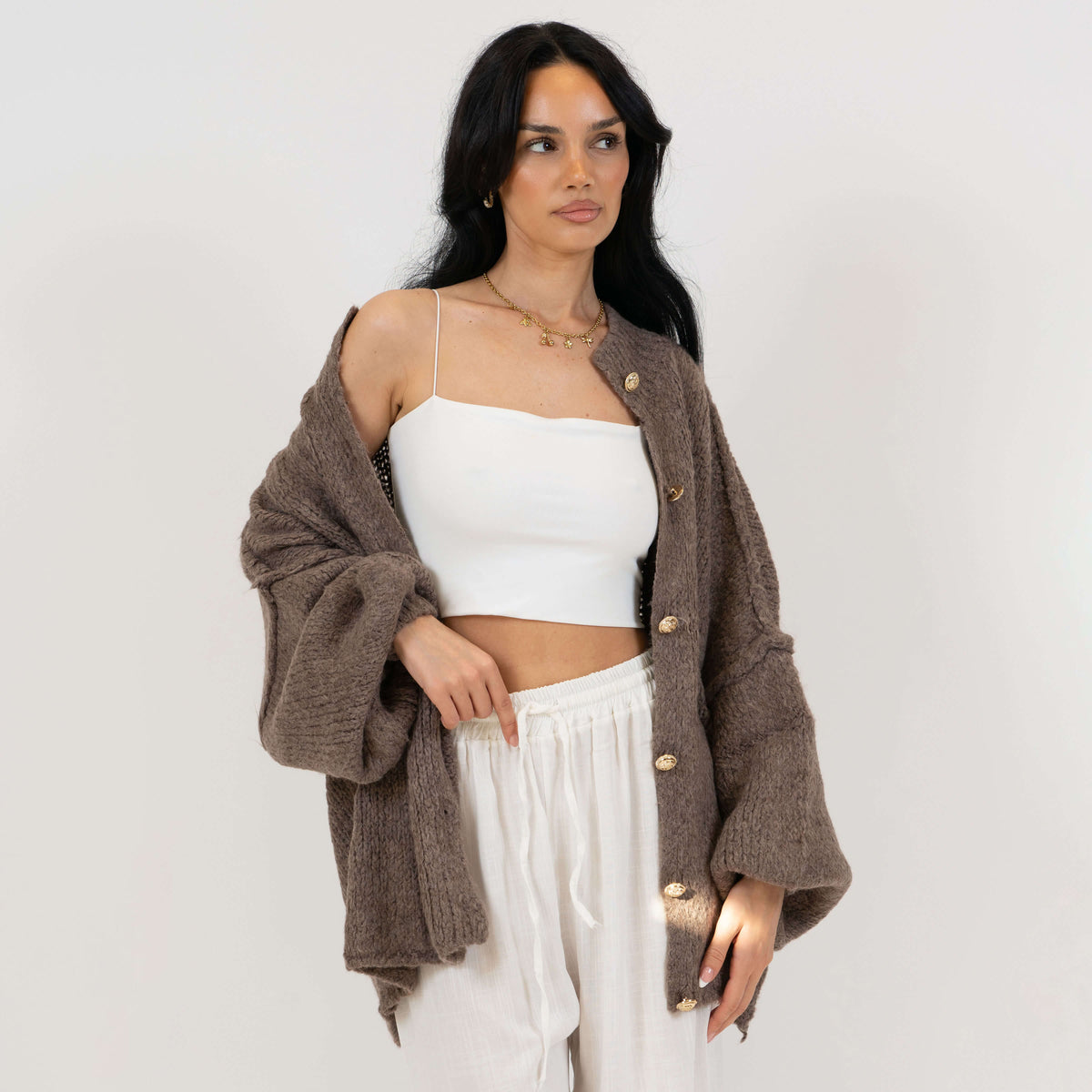 CozyGlam | Conjunto de cárdigan oversize y falda