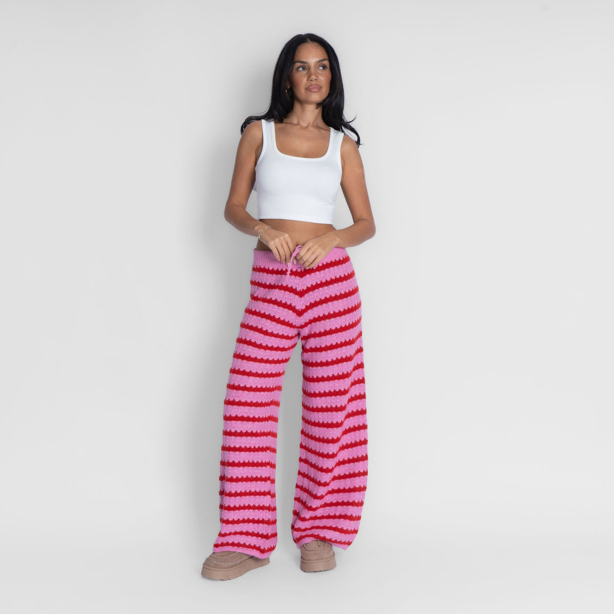 Lorea | Pantalón ancho de punto de rayas rosa
