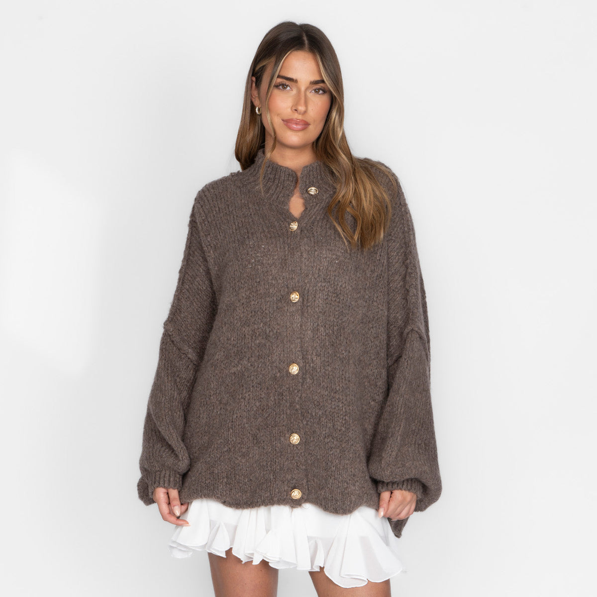 CozyGlam | Conjunto de cárdigan oversize y falda
