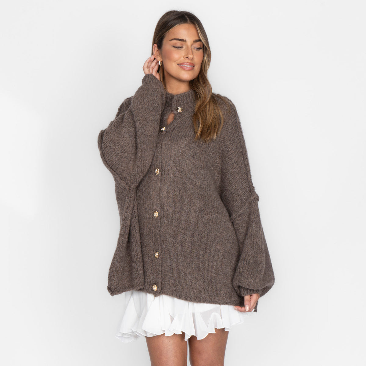 CozyGlam | Conjunto de cárdigan oversize y falda
