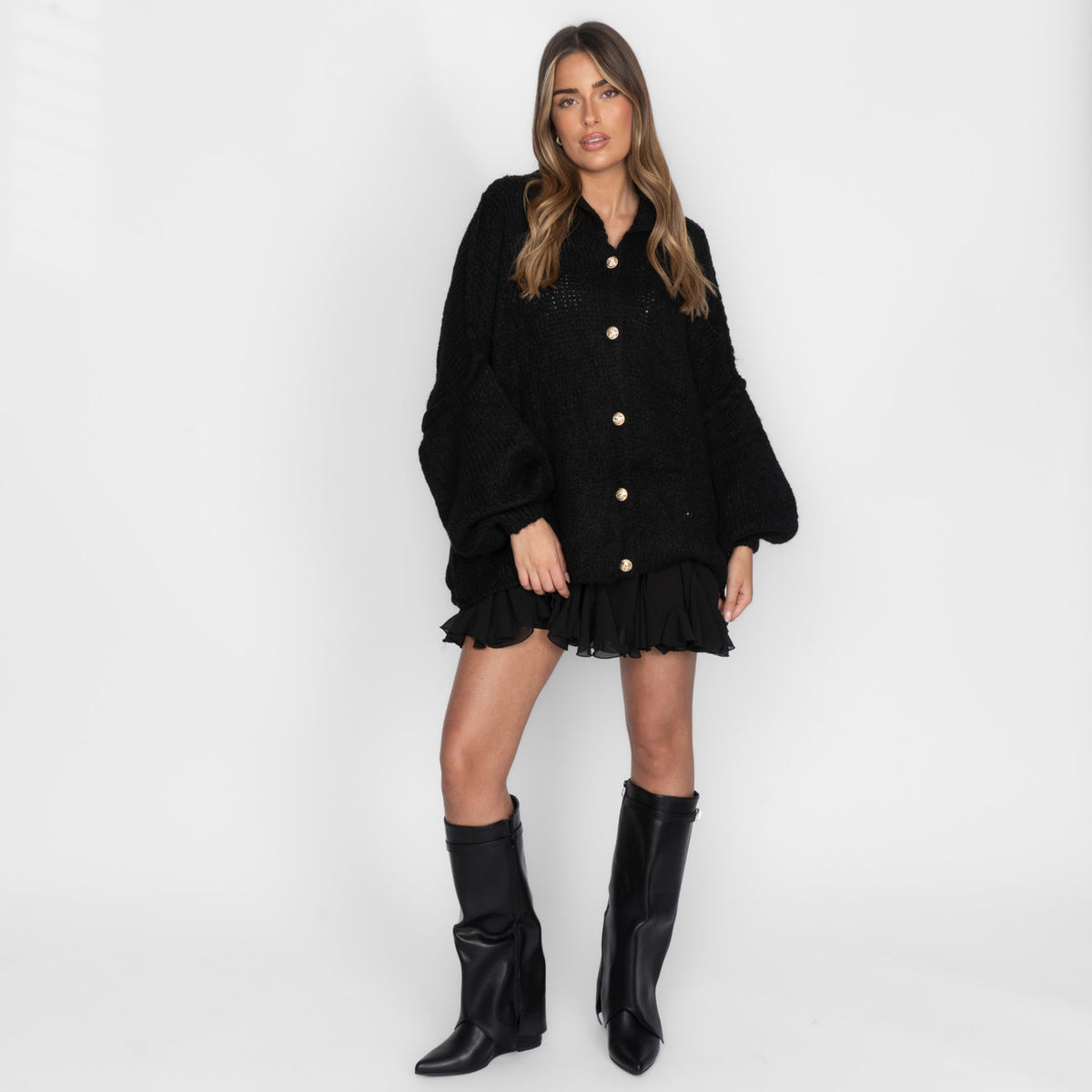 CozyGlam | Conjunto de cárdigan oversize y falda