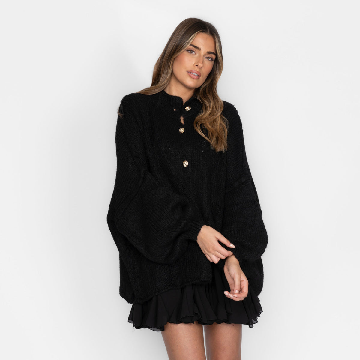 CozyGlam | Conjunto de cárdigan oversize y falda