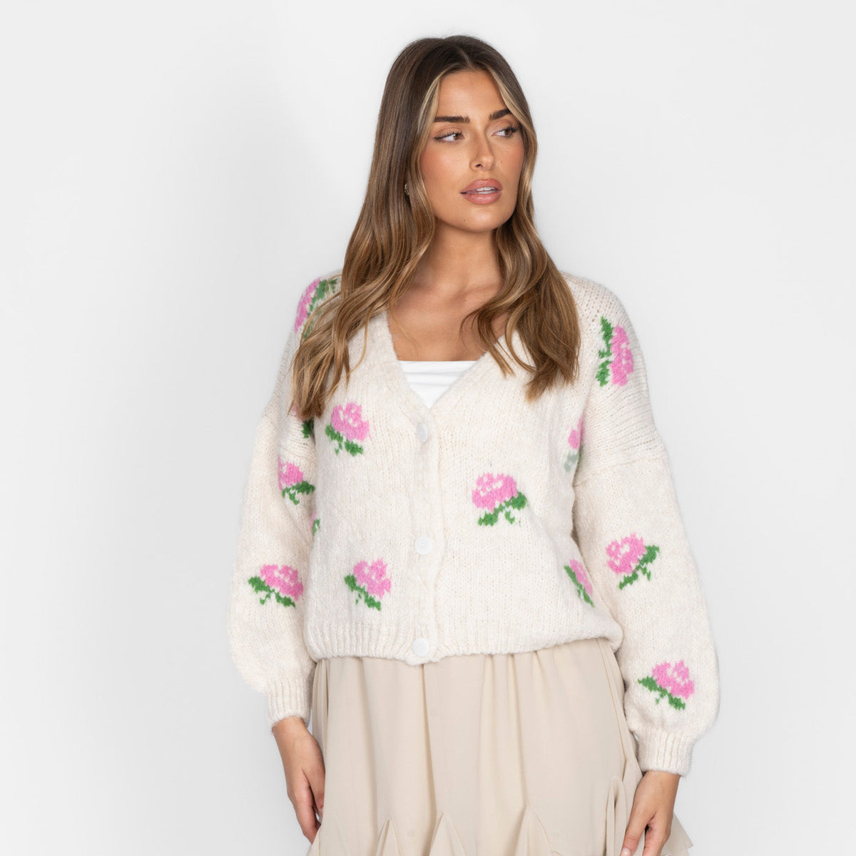 Azahara | Cárdigan oversize con motivo de rosas