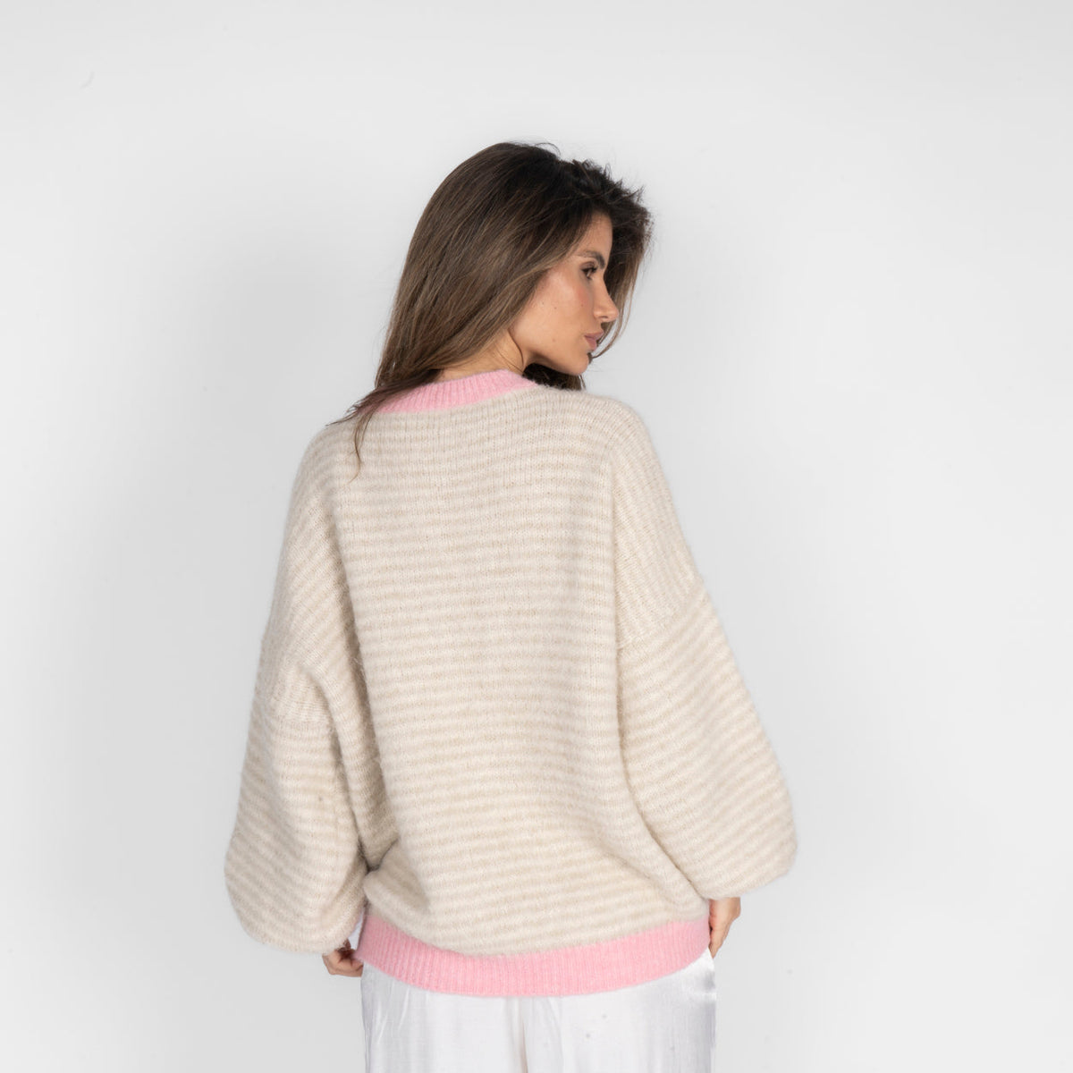 Elsa | Jersey de rayas finas con contrastes rosa