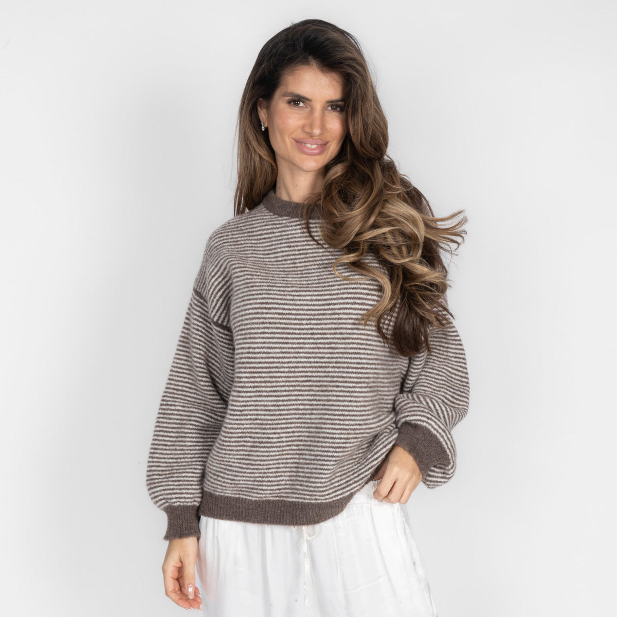 Elsa | Jersey de rayas finas con contrastes rosa