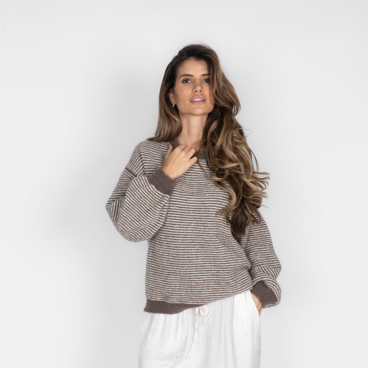 Elsa | Jersey de rayas finas con contrastes rosa
