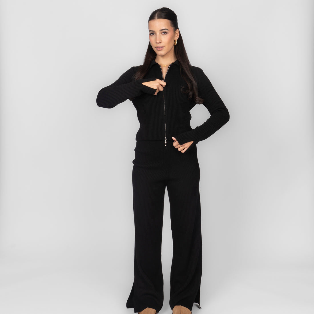 Fabiola | Conjunto de top corto y pantalón de punto acanalado