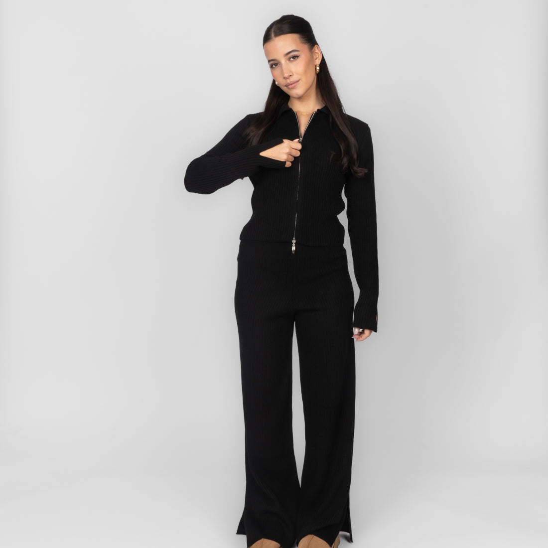 Fabiola | Conjunto de top corto y pantalón de punto acanalado
