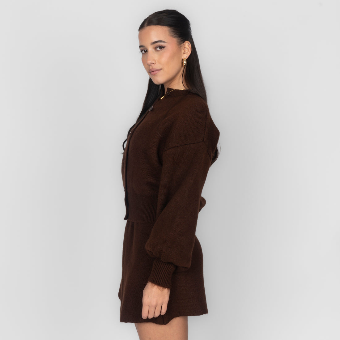 Sofía | Conjunto de cárdigan y minifalda de punto