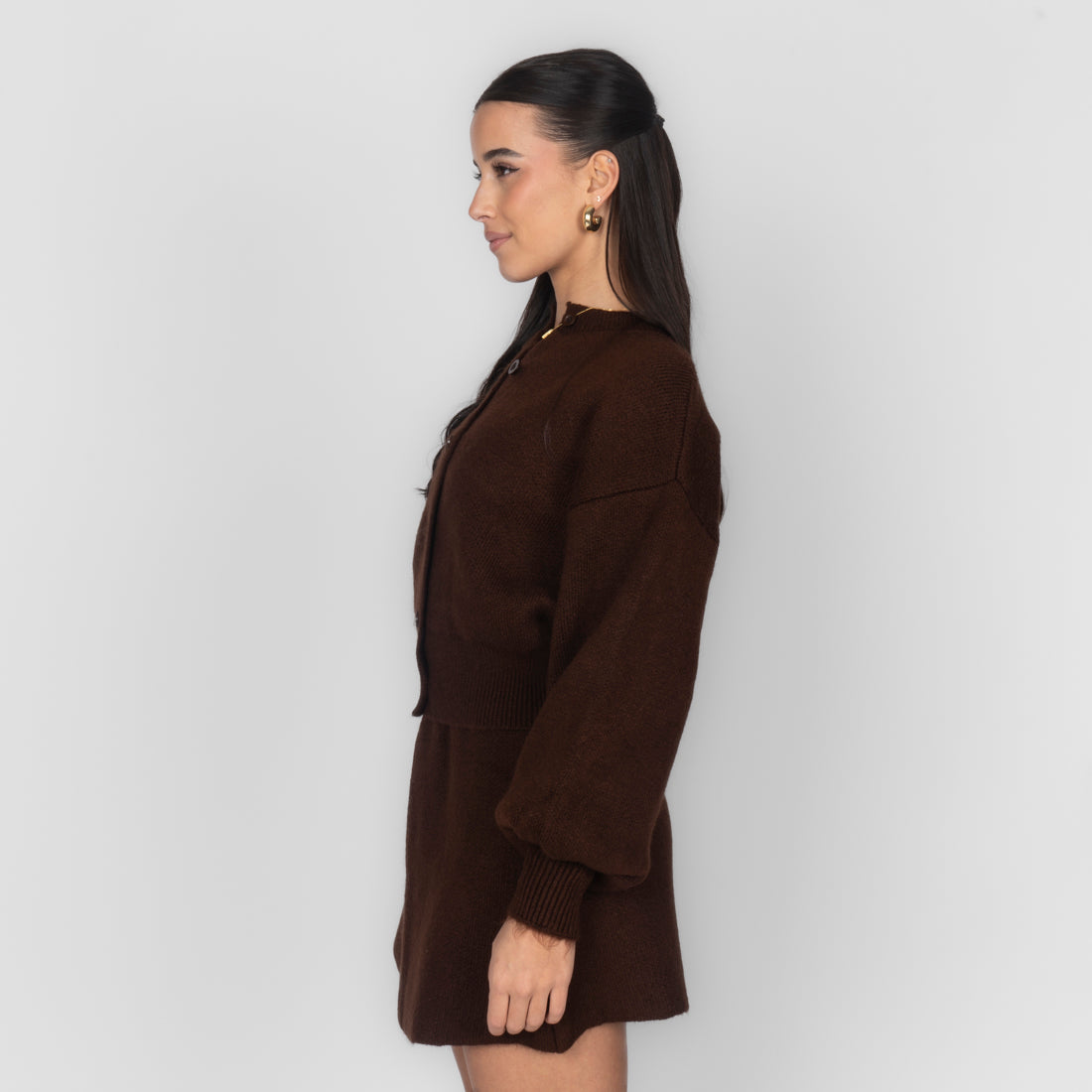 Sofía | Conjunto de cárdigan y minifalda de punto