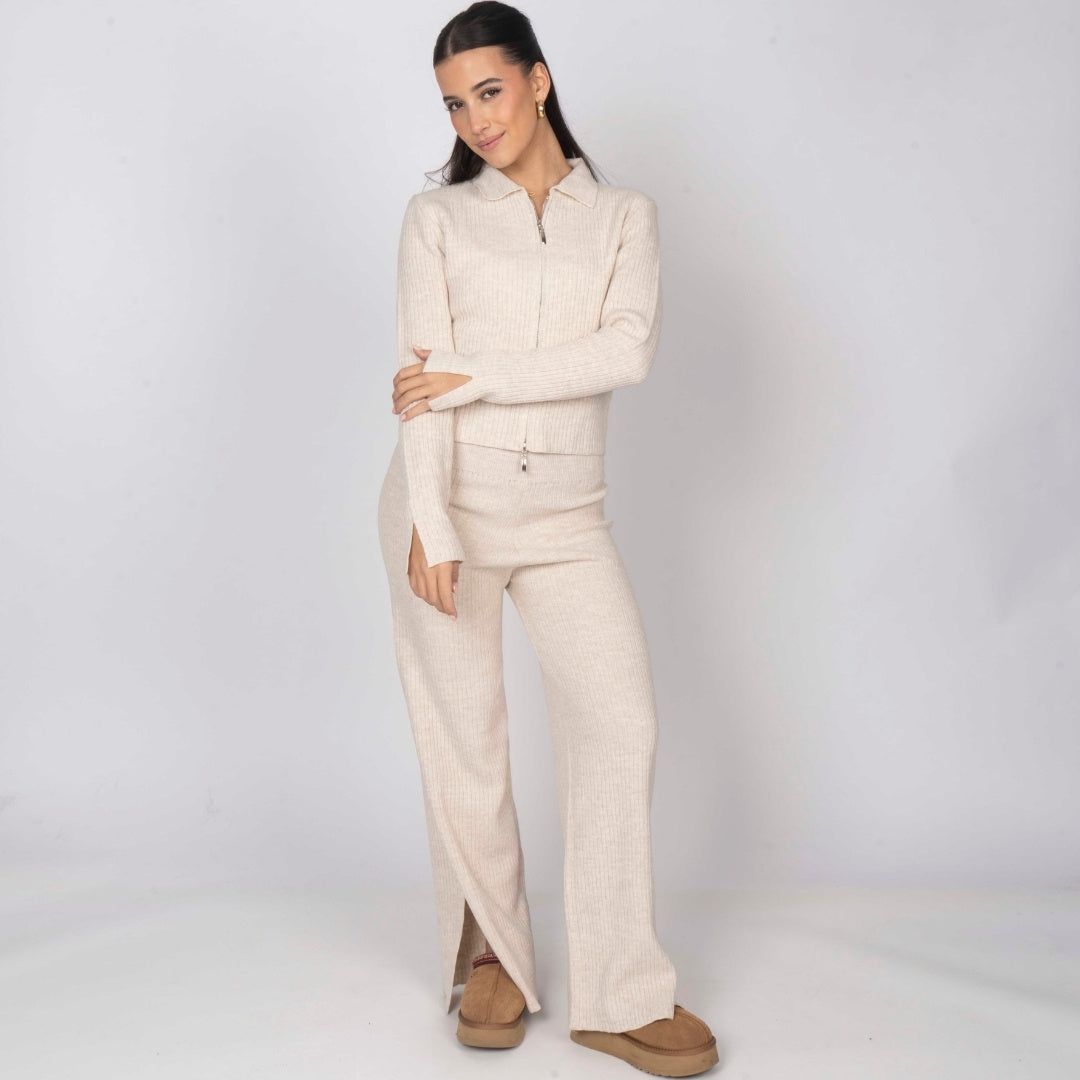 Fabiola | Conjunto de top corto y pantalón de punto acanalado