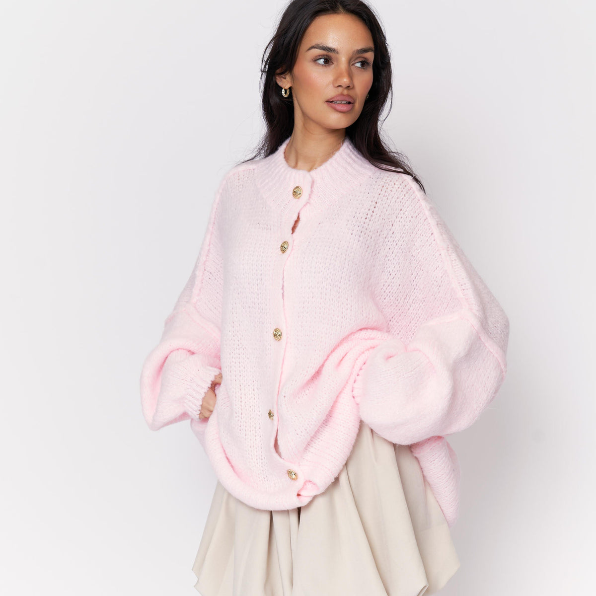 CozyGlam | Conjunto de cárdigan oversize y falda