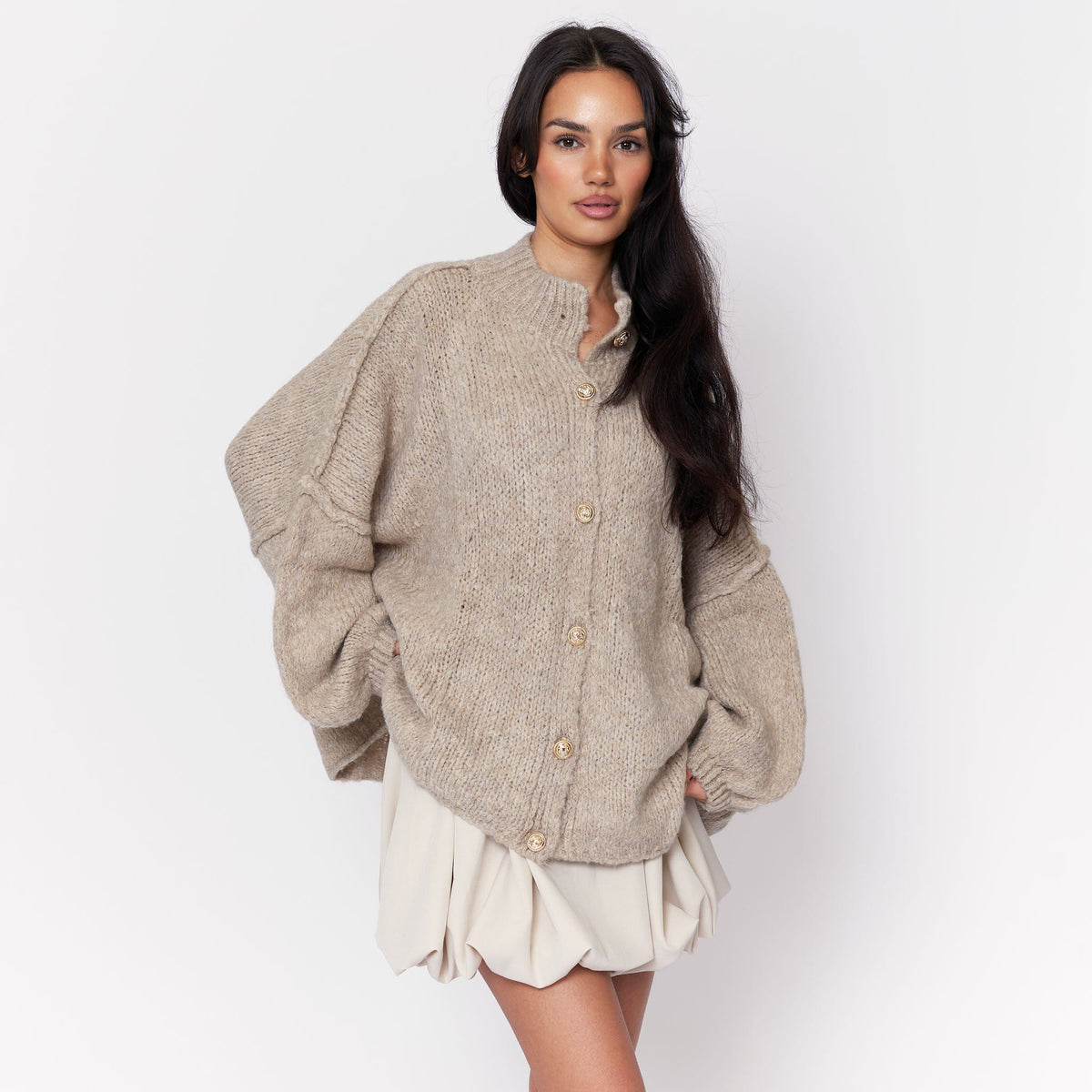CozyGlam | Conjunto de cárdigan oversize y falda