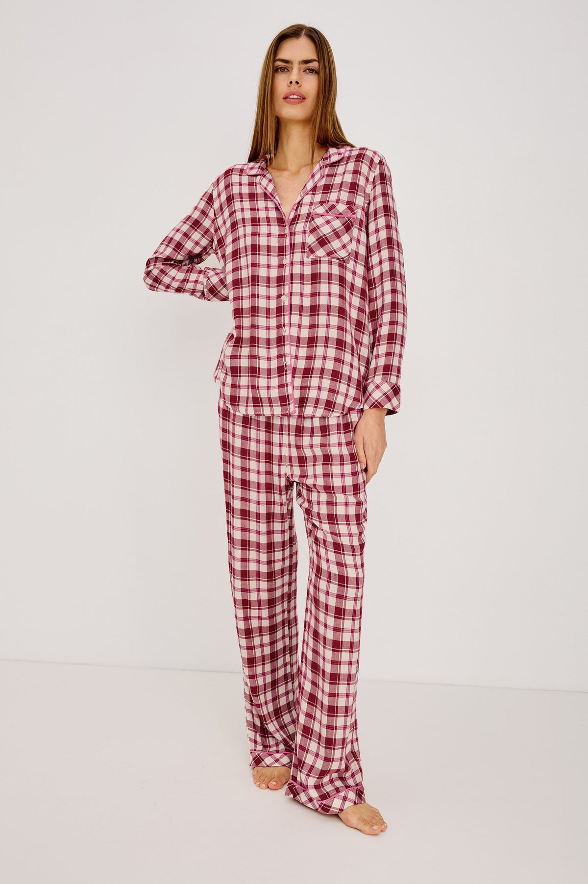 Luna | Pijama de camisa y pantalón · Rosa cardenal