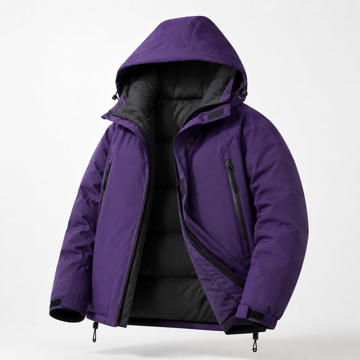 Chaqueta Técnica Axis morada abierta, interior negro