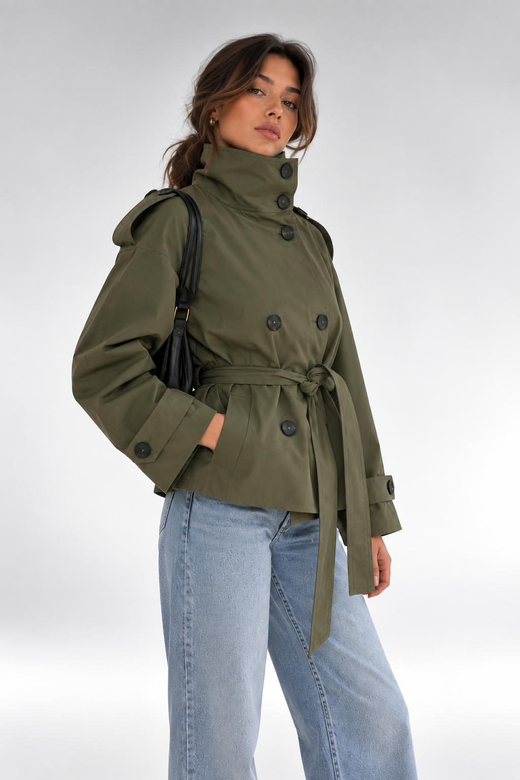 Gabardina Siena Utility verde oliva prenda sola frontal