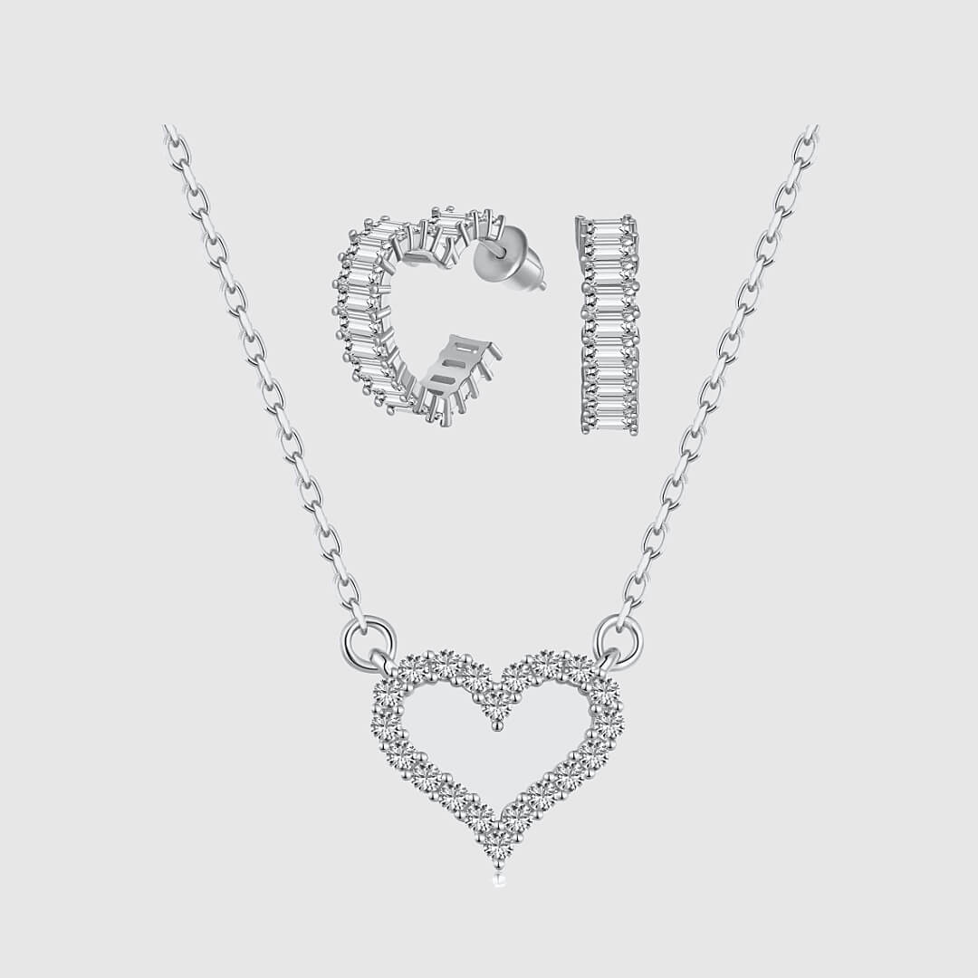 Lina | Set collar corazón y aros de pedrería
