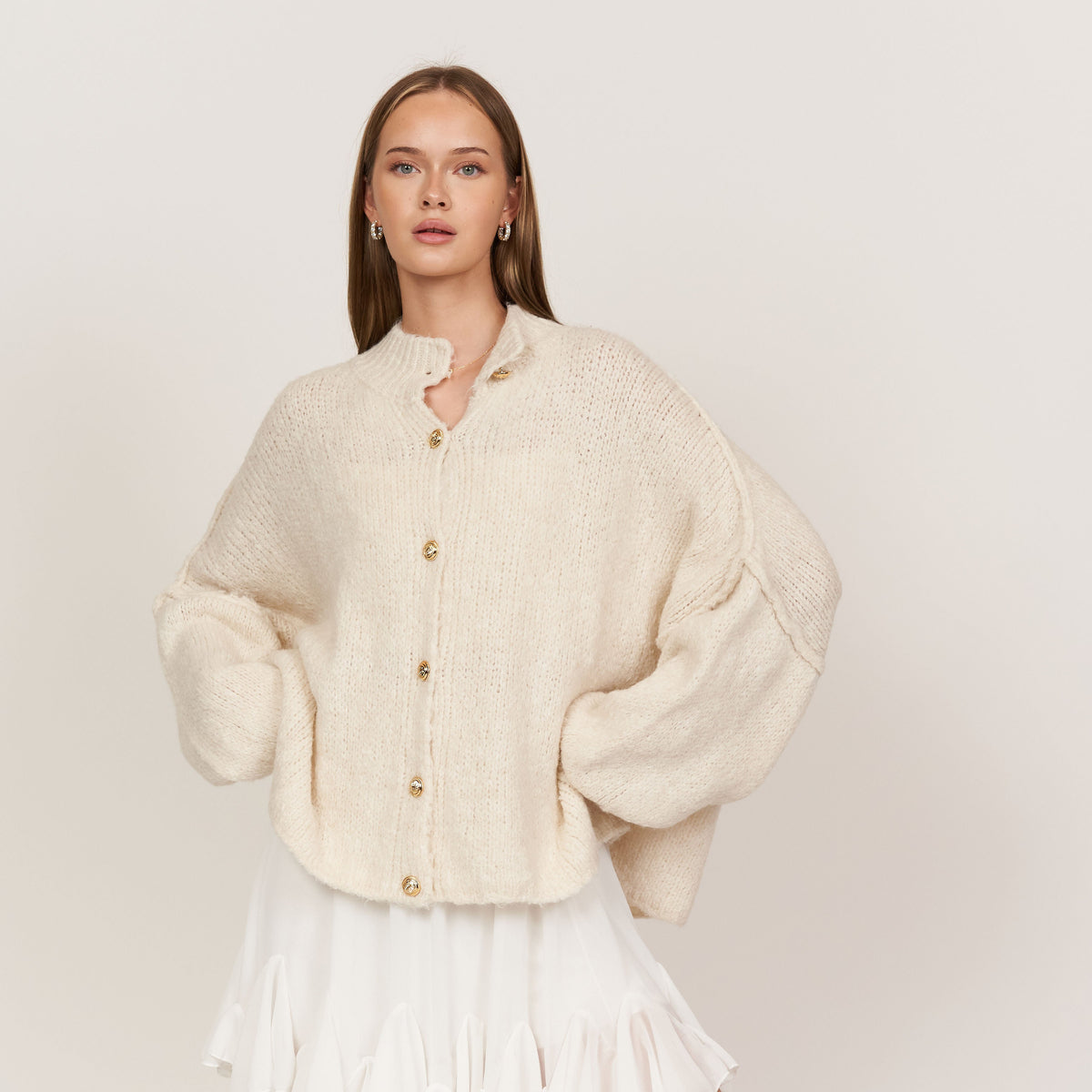 CozyGlam | Conjunto de cárdigan oversize y falda