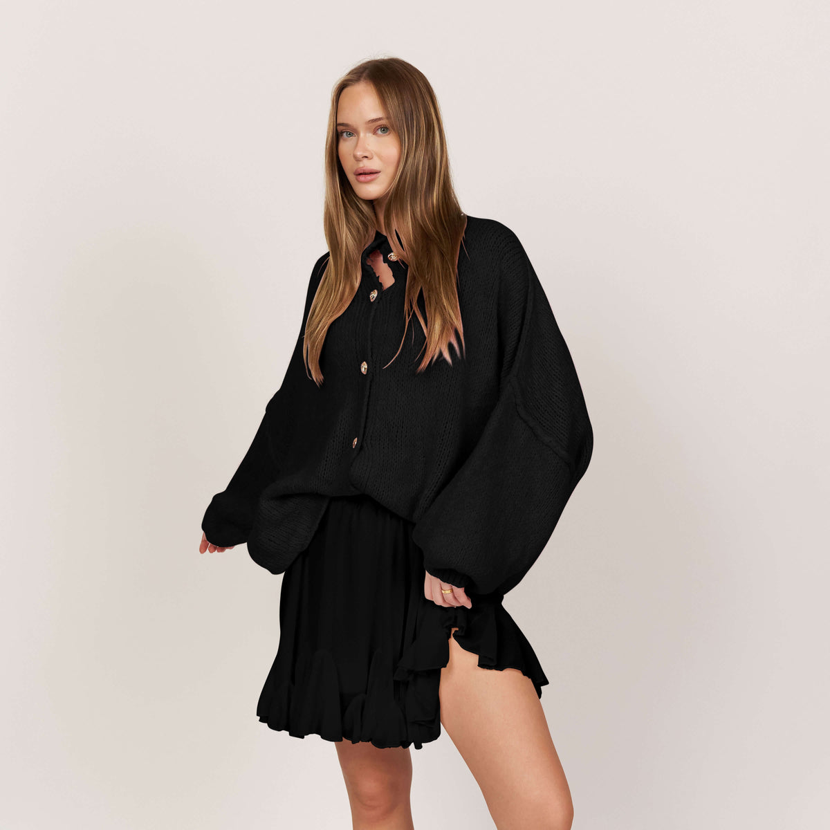 CozyGlam | Conjunto de cárdigan oversize y falda