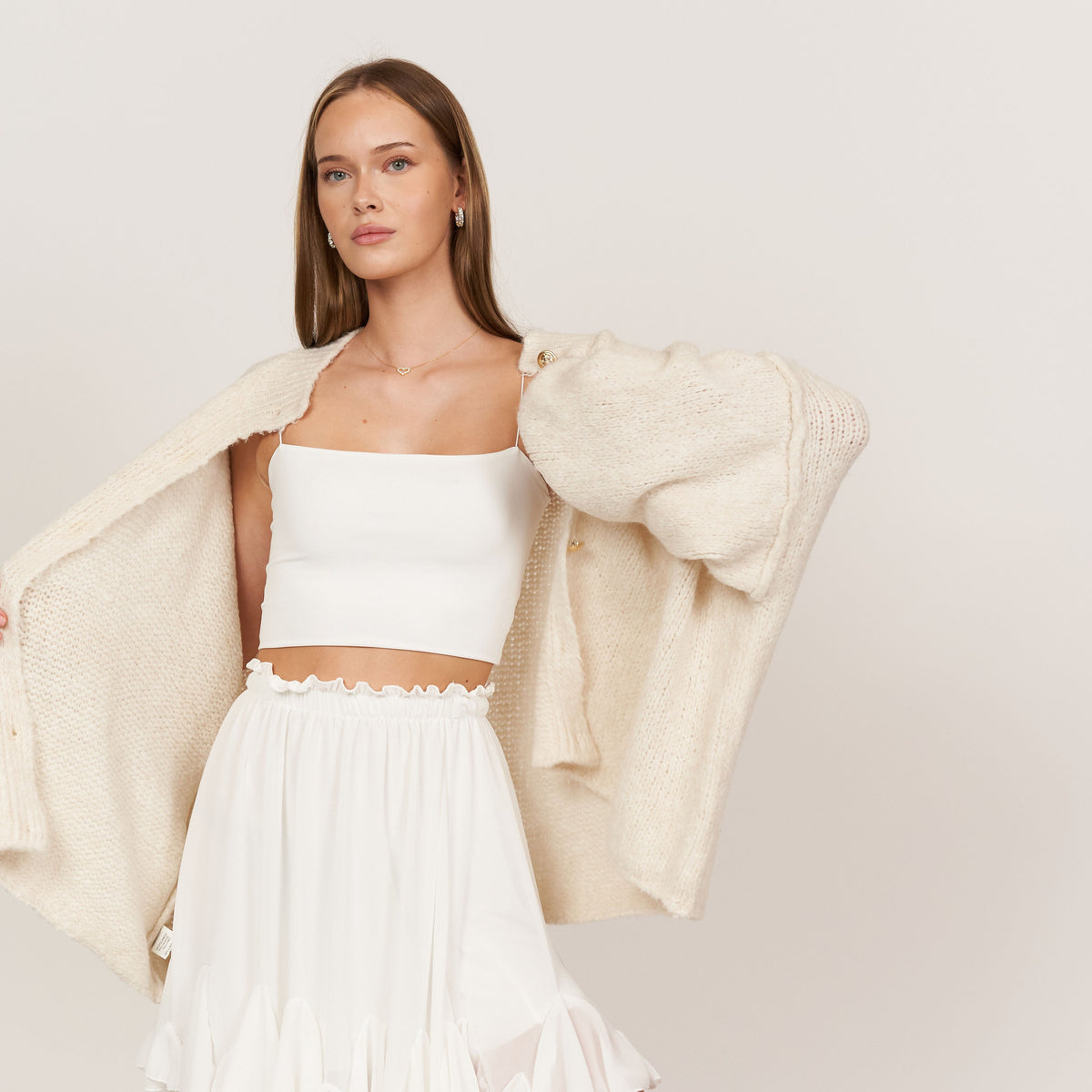 CozyGlam | Conjunto de cárdigan oversize y falda
