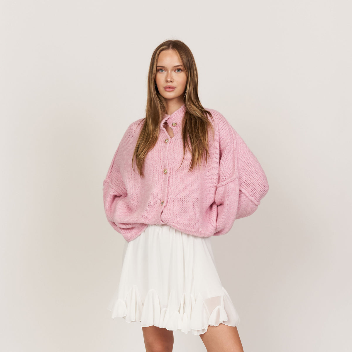 CozyGlam | Conjunto de cárdigan oversize y falda