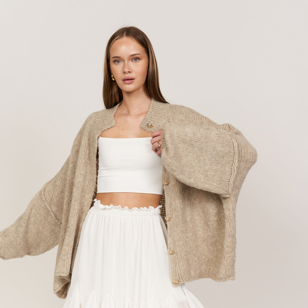 CozyGlam | Conjunto de cárdigan oversize y falda