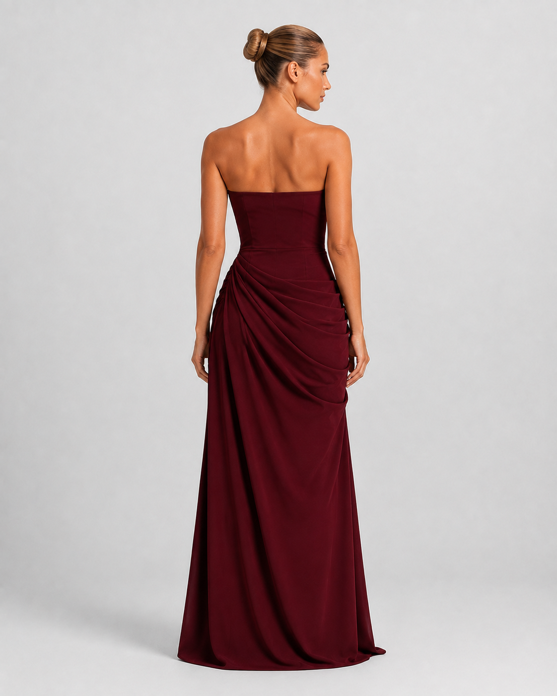 Vestido Santorini Drape burdeos - modelo 5 espalda