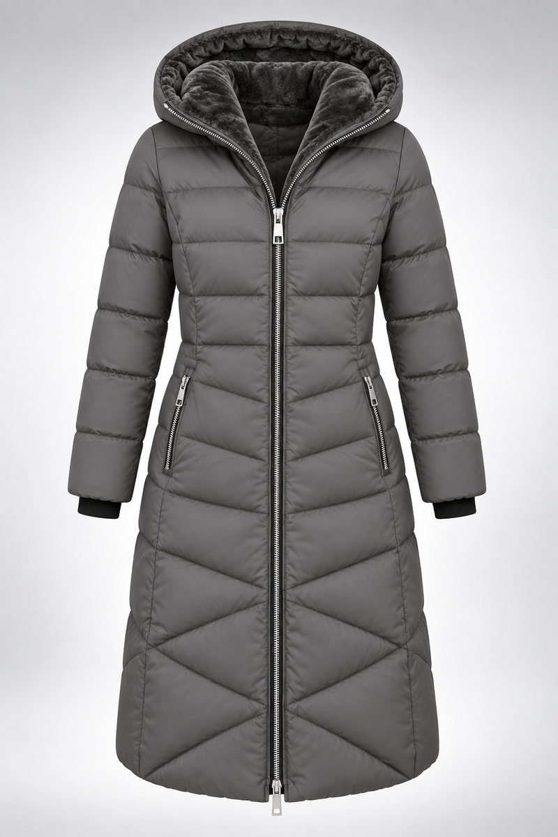 Abrigo Verona Long Puffer gris, frontal