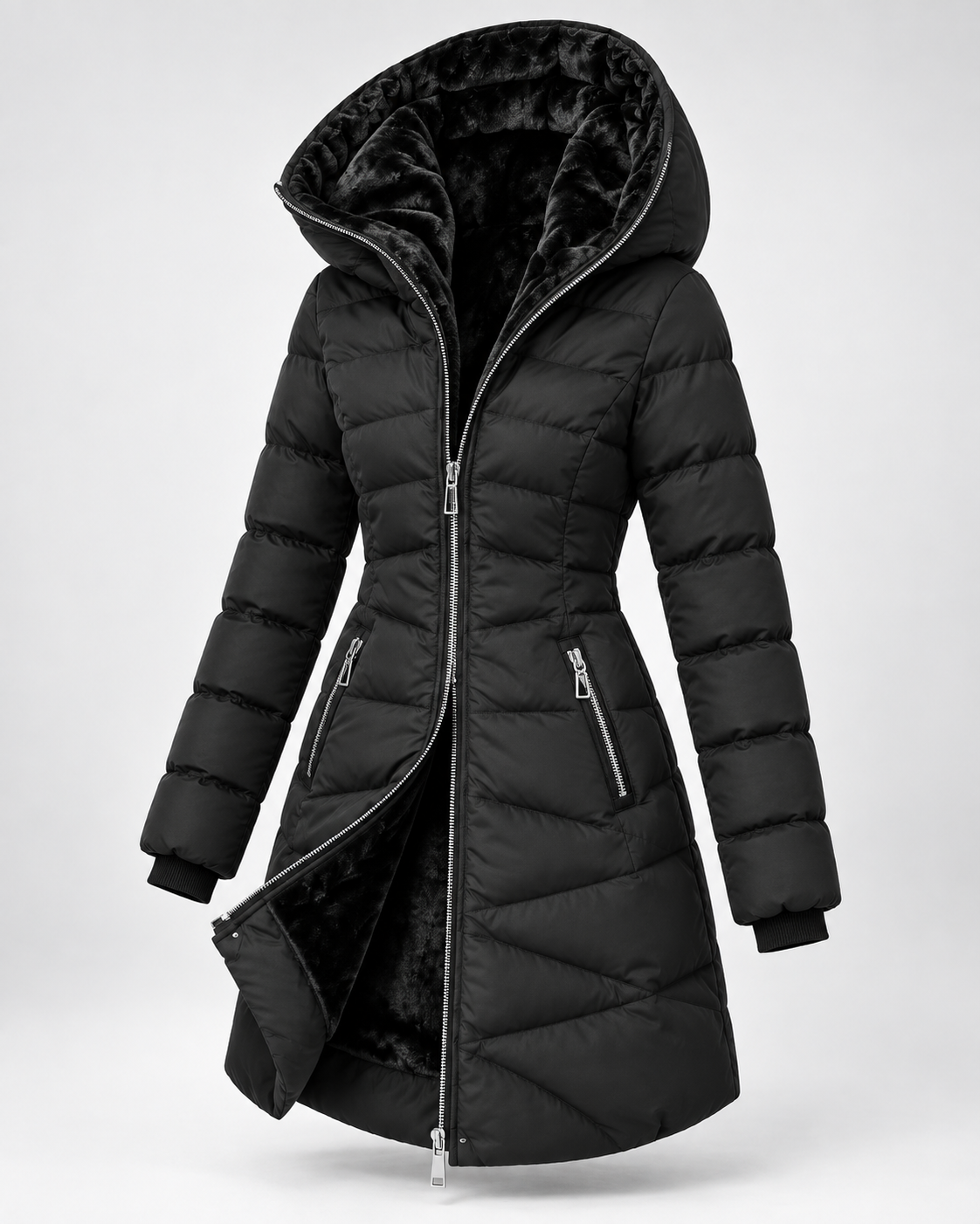 Abrigo Verona Long Puffer negro, 45 grados