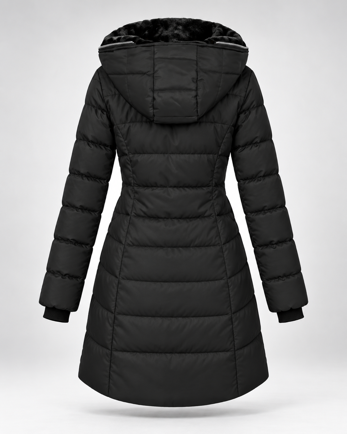 Abrigo Verona Long Puffer negro, espalda