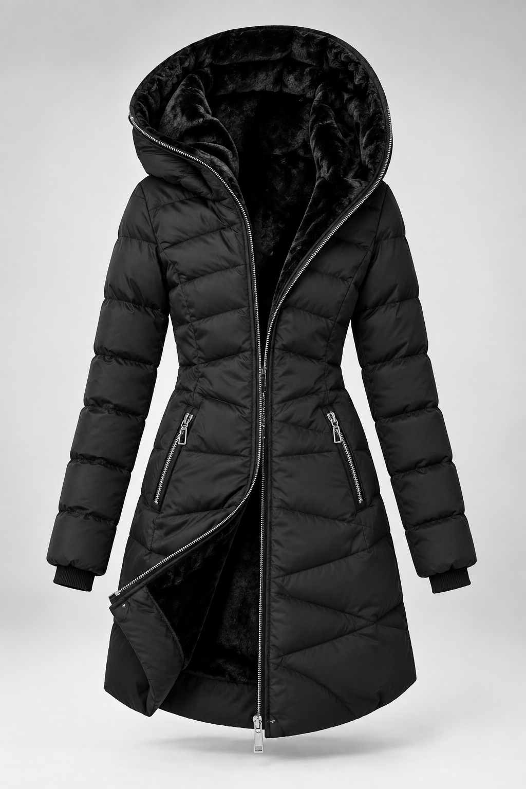 Abrigo Verona Long Puffer negro, frontal
